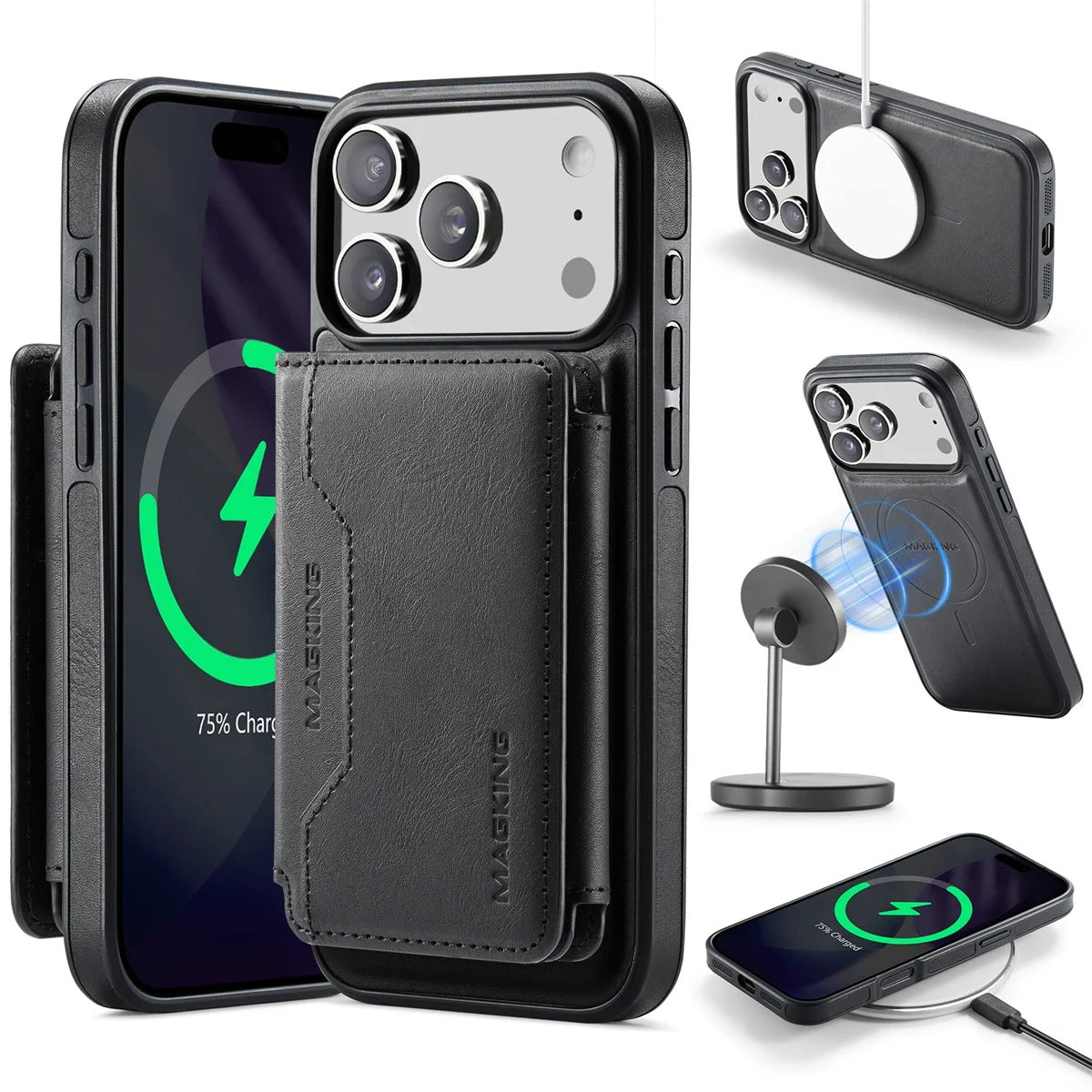Elite iPhone Detachable Magnetic Leather Wallet Case, MagSafe-Compatible Card Holder with Shock Protection & Scratch Resistance