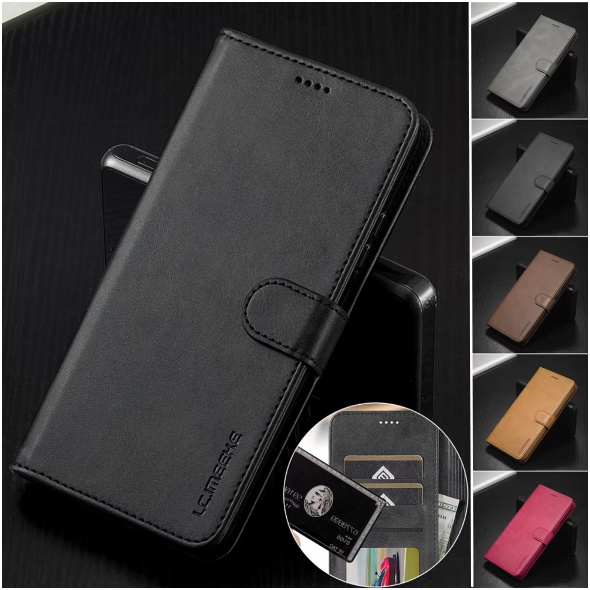 Luxury iPhone Case — Leather Wallet Flip Cover with Card Slot, Anti-Fingerprint, Anti-Scratch, Non-Slip, Full Protection, Artificial Leather Design