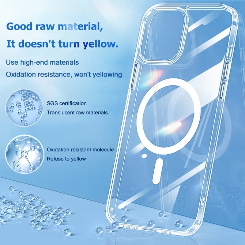 Luxury iPhone Case — MagSafe Clear Shockproof Acrylic Cover with Anti-Fingerprint Anti-Scratch Slim Transparent Design