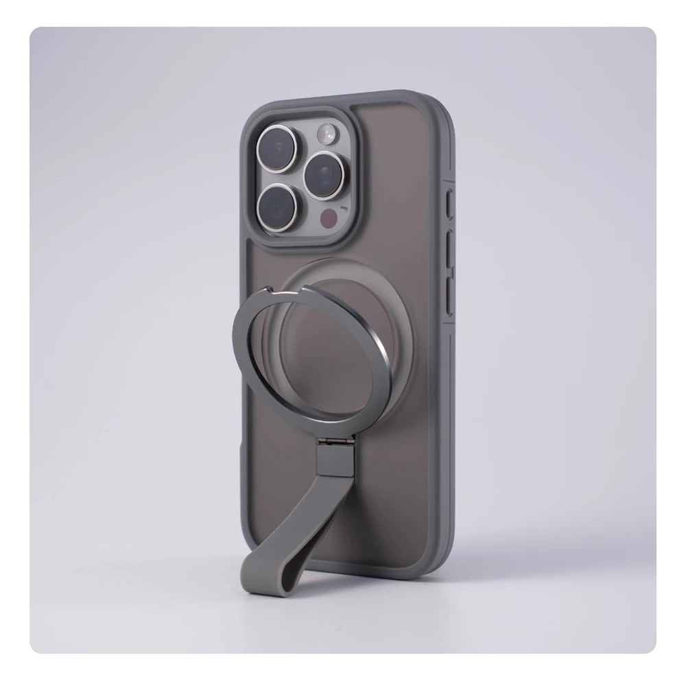 Luxury Magnetic iPhone Case with Strap and Stand — Matte Shockproof Cover, Non-Slip Grip, MagSafe Wireless Charging Ready, Textured Modern Design