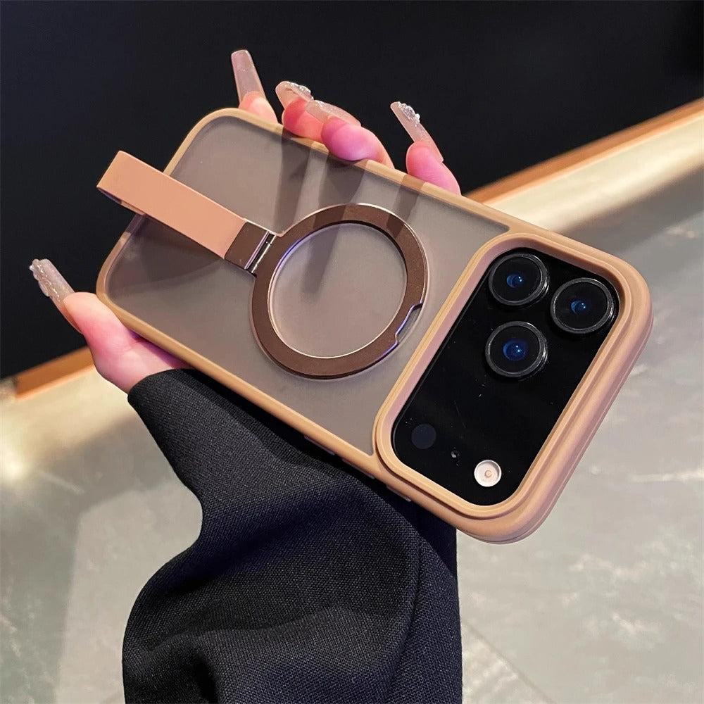 Luxury Magnetic iPhone Case with Strap and Stand — Matte Shockproof Cover, Non-Slip Grip, MagSafe Wireless Charging Ready, Textured Modern Design