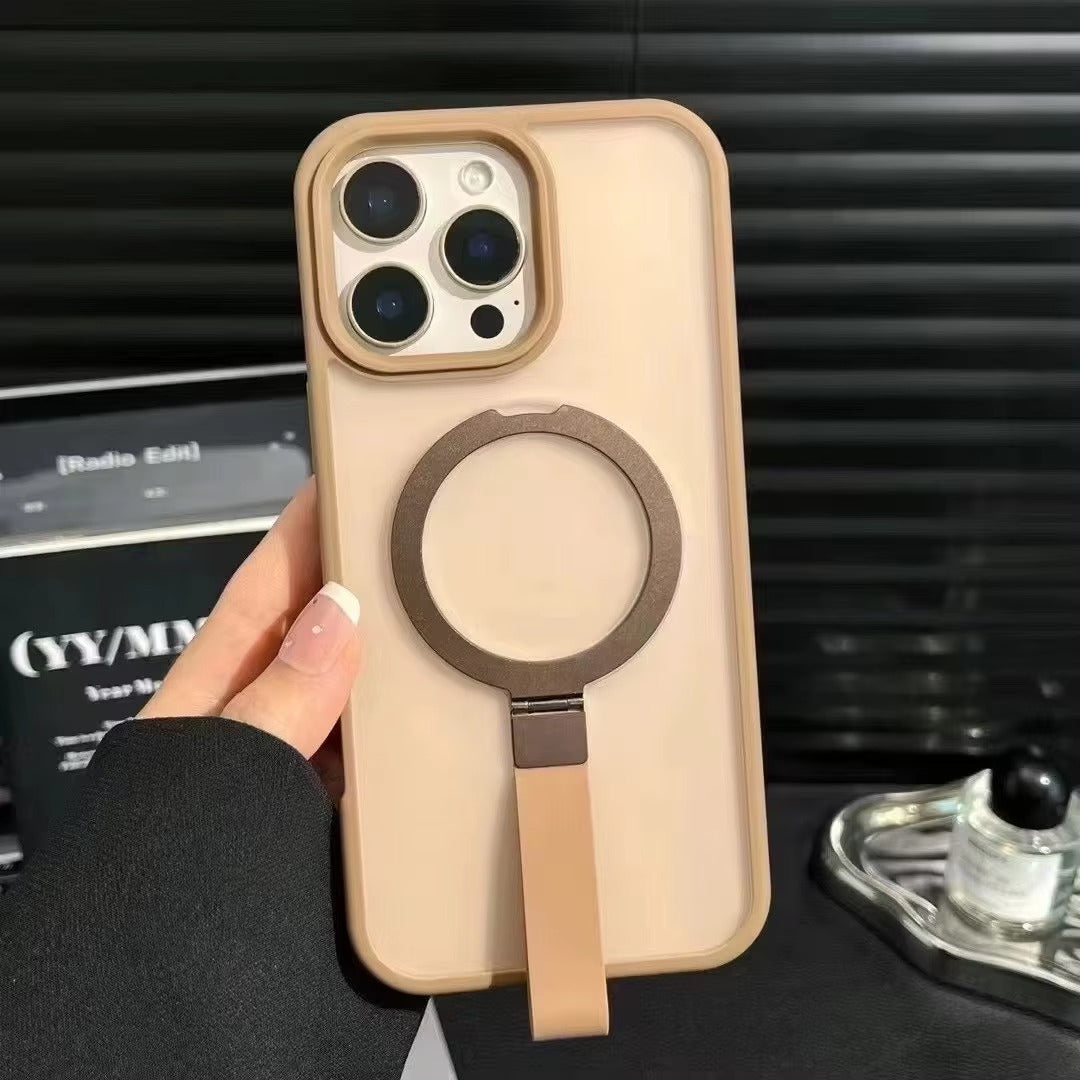 Luxury Magnetic iPhone Case with Strap and Stand — Matte Shockproof Cover, Non-Slip Grip, MagSafe Wireless Charging Ready, Textured Modern Design