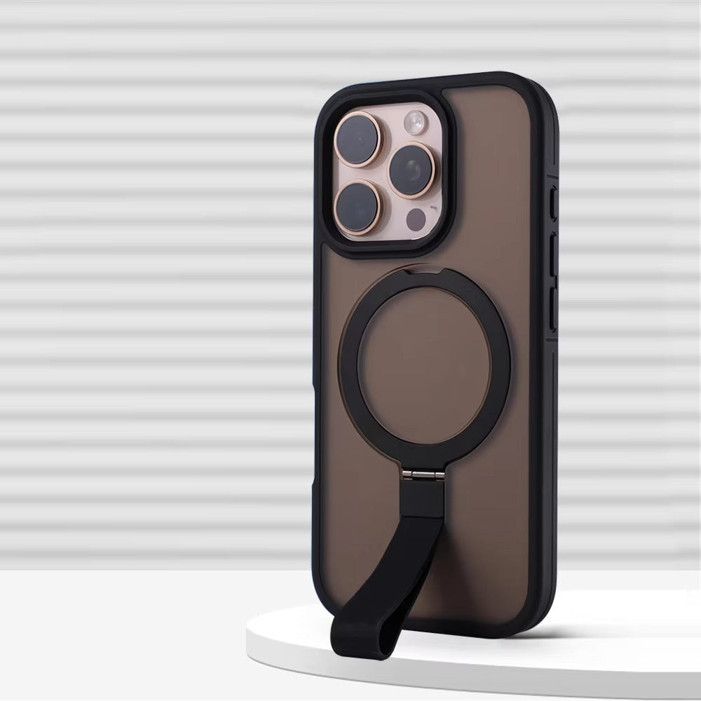 Luxury Magnetic iPhone Case with Strap and Stand — Matte Shockproof Cover, Non-Slip Grip, MagSafe Wireless Charging Ready, Textured Modern Design
