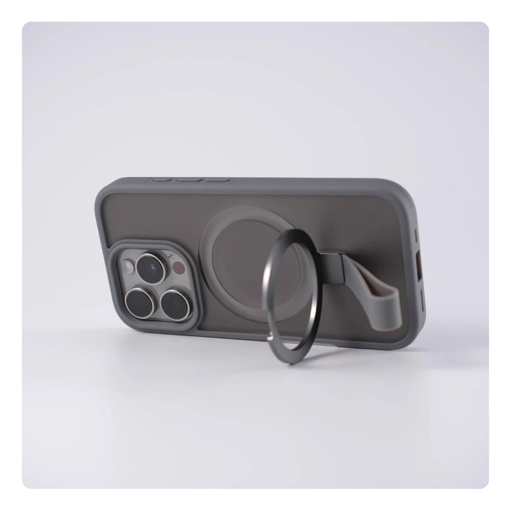 Luxury Magnetic iPhone Case with Strap and Stand — Matte Shockproof Cover, Non-Slip Grip, MagSafe Wireless Charging Ready, Textured Modern Design