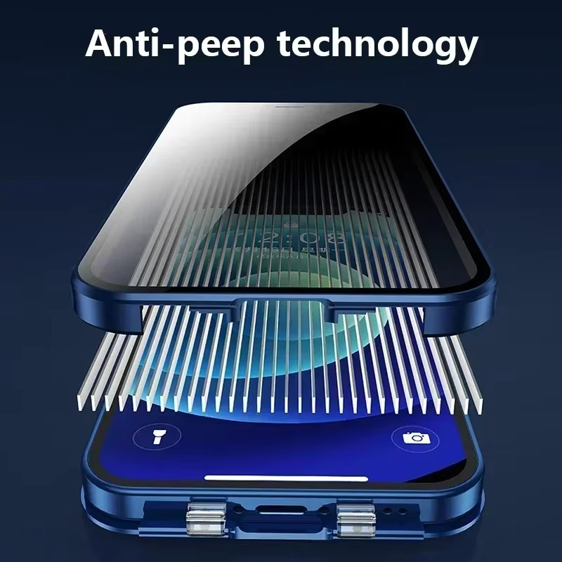 Luxury Metal Magnetic Privacy iPhone Case — 360° Shockproof Full Coverage, Anti-Scratch, Non-Slip, Lightweight Tempered Glass Cover