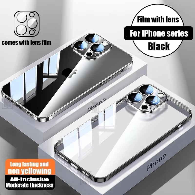 Luxury Plating TPU iPhone Case — High-Quality Soft Half-Wrapped Cover with Clear Lens Protection, Shockproof, Anti-Fingerprint, Transparent Design