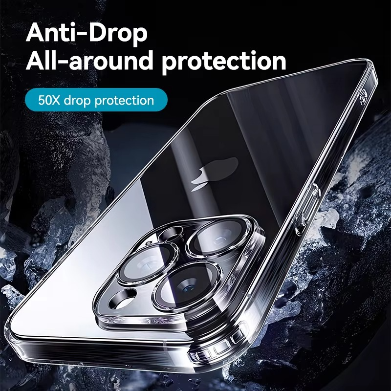 Luxury Plating TPU iPhone Case — High-Quality Soft Half-Wrapped Cover with Clear Lens Protection, Shockproof, Anti-Fingerprint, Transparent Design