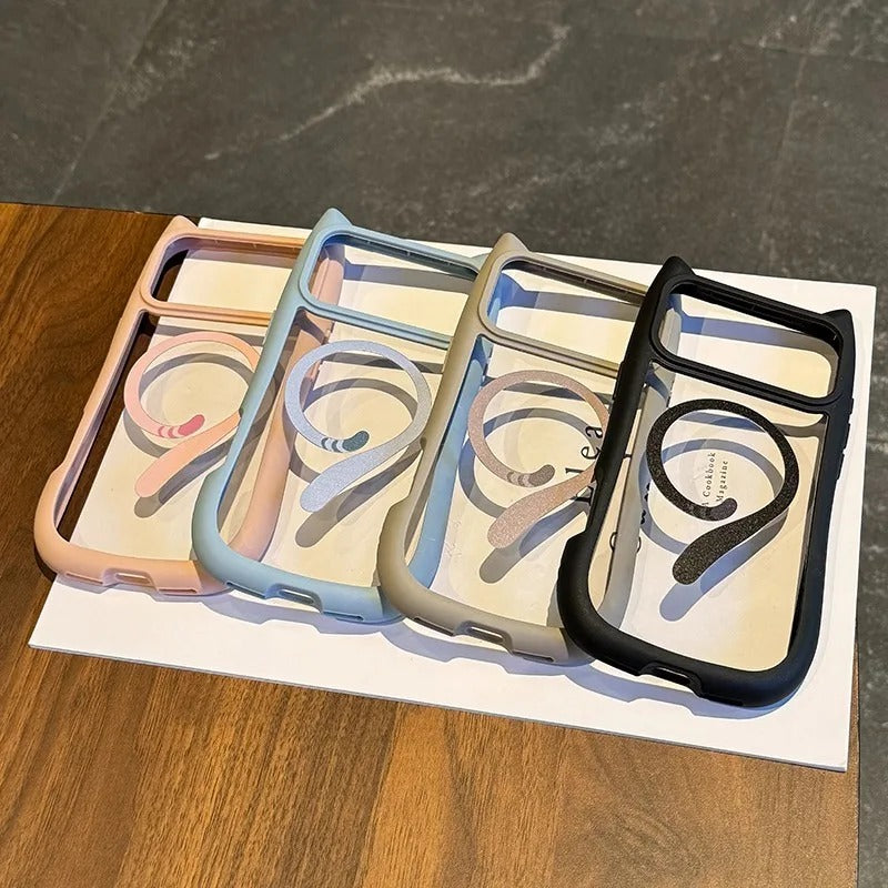 Luxury iPhone Case — 3D Cat Ear MagSafe TPU Cover with Shockproof Protection, Anti-Fingerprint Anti-Scratch Dustproof Non-Slip Transparent Design