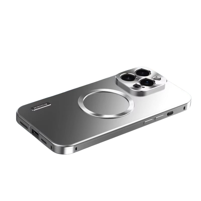 Luxury iPhone Case — All-Aluminum Magnetic Frame with Frosted PC Backplate, Ultra-Thin Shock-Absorbing Protective Design