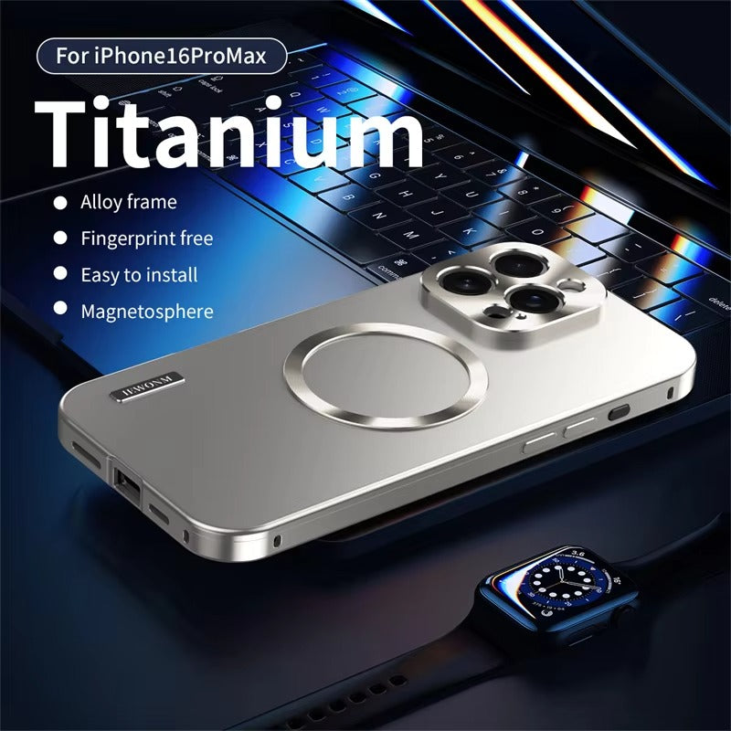 Luxury iPhone Case — All-Aluminum Magnetic Frame with Frosted PC Backplate, Ultra-Thin Shock-Absorbing Protective Design