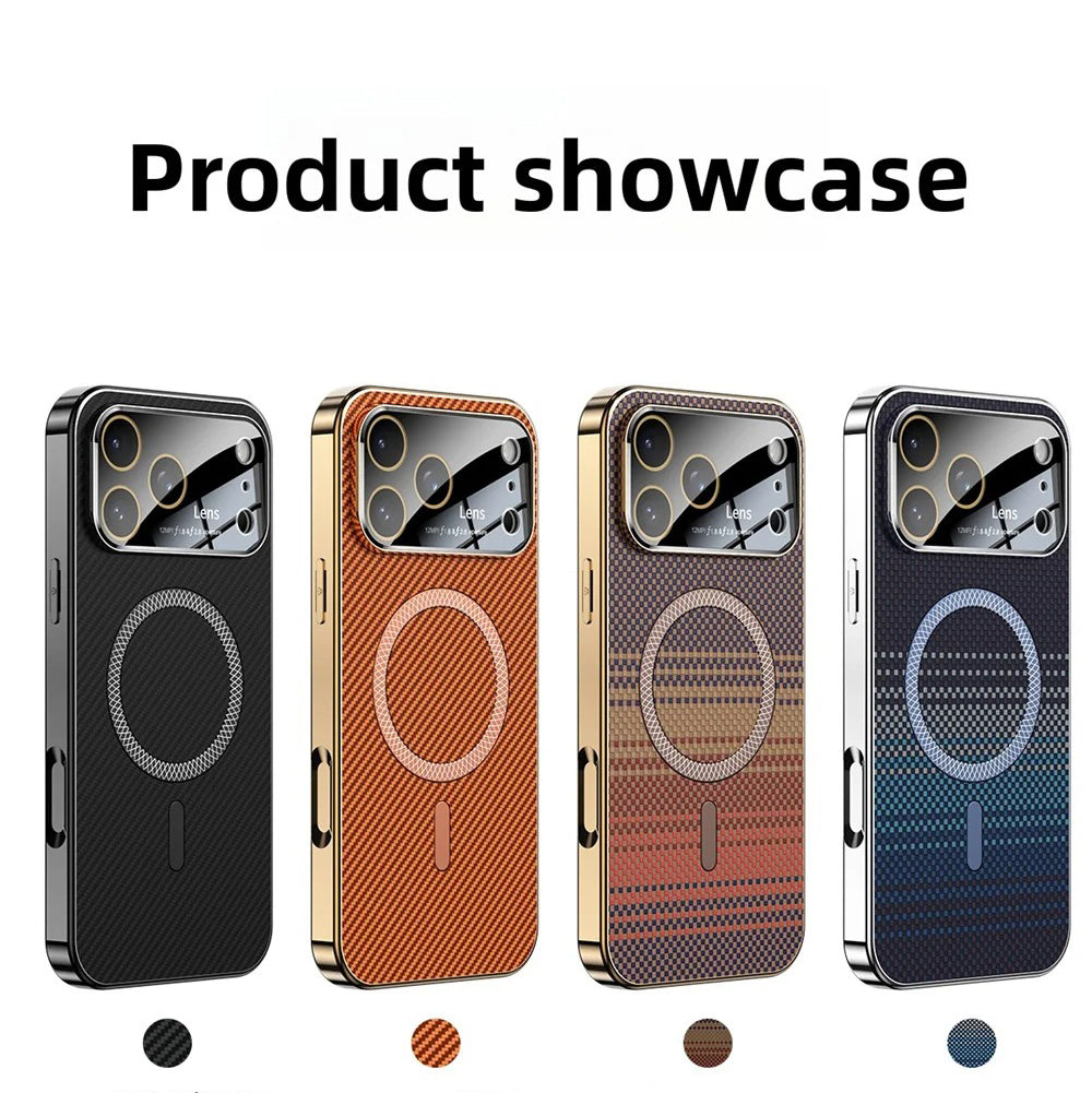 Luxury iPhone Case — Carbon-Fiber Pattern MagSafe Wireless-Charging Cover with Shockproof Plating Design and Slim TPU Protection