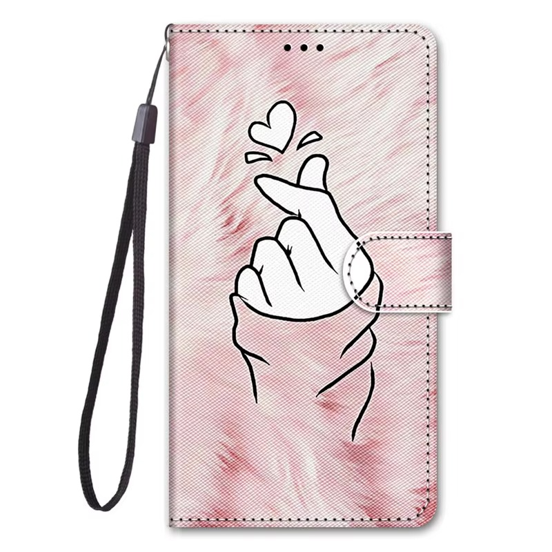 Luxury iPhone Case — Cartoon & Floral Flip Wallet Book Stand, Shockproof Leather Cover with Lanyard