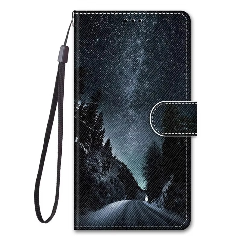 Luxury iPhone Case — Cartoon & Floral Flip Wallet Book Stand, Shockproof Leather Cover with Lanyard