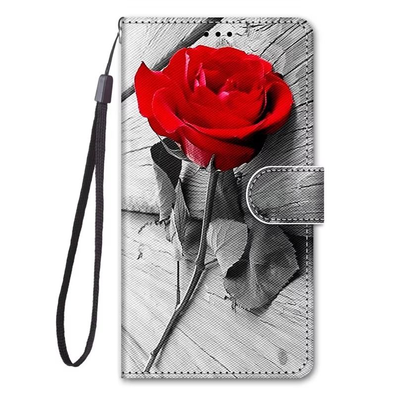 Luxury iPhone Case — Cartoon & Floral Flip Wallet Book Stand, Shockproof Leather Cover with Lanyard