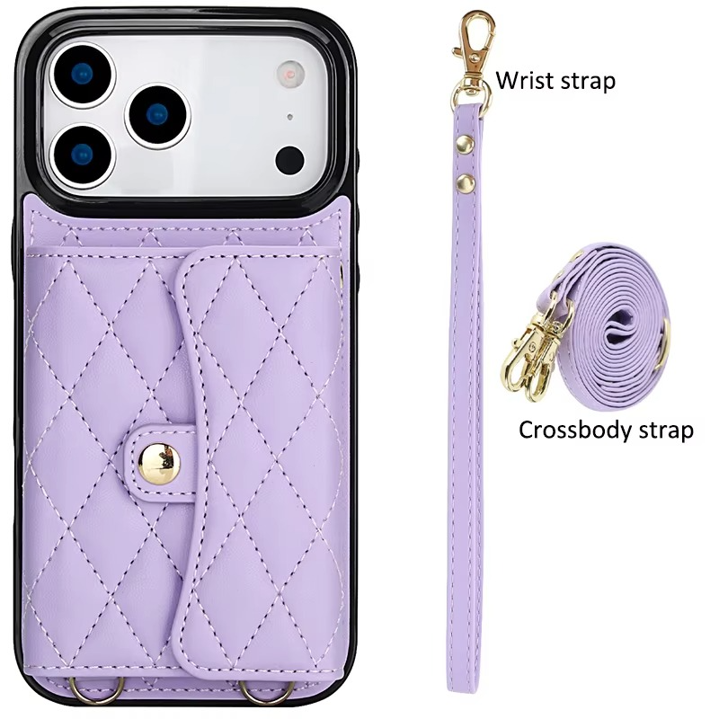 Luxury iPhone Case — Crossbody Leather Wallet Cover with Wrist & Shoulder Strap, Card & Coin Storage, Non-Slip Shockproof Design