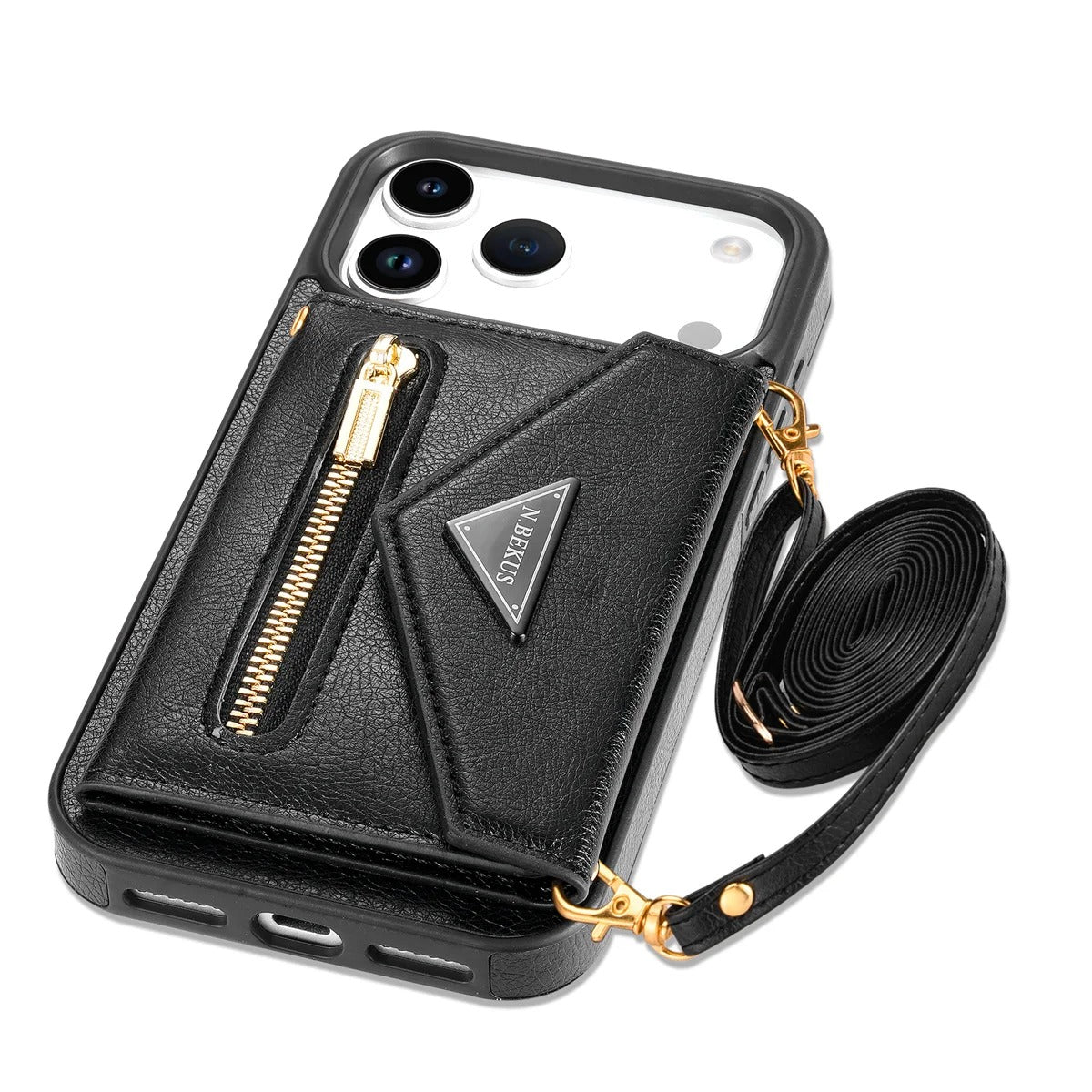 Luxury iPhone Case — Crossbody Wallet with Card Holder and Lanyard Strap, Shockproof Leather Cover, Anti-Fingerprint Full Access Design