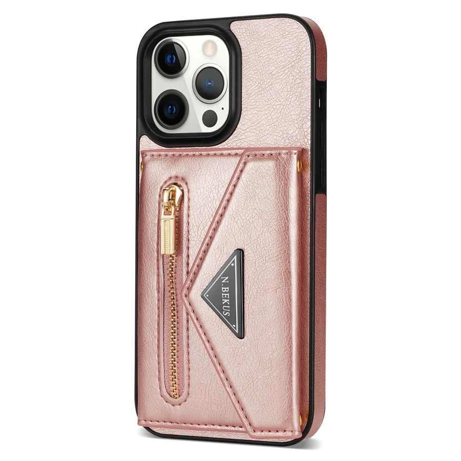 Luxury iPhone Case — Crossbody Wallet with Card Holder and Lanyard Strap, Shockproof Leather Cover, Anti-Fingerprint Full Access Design