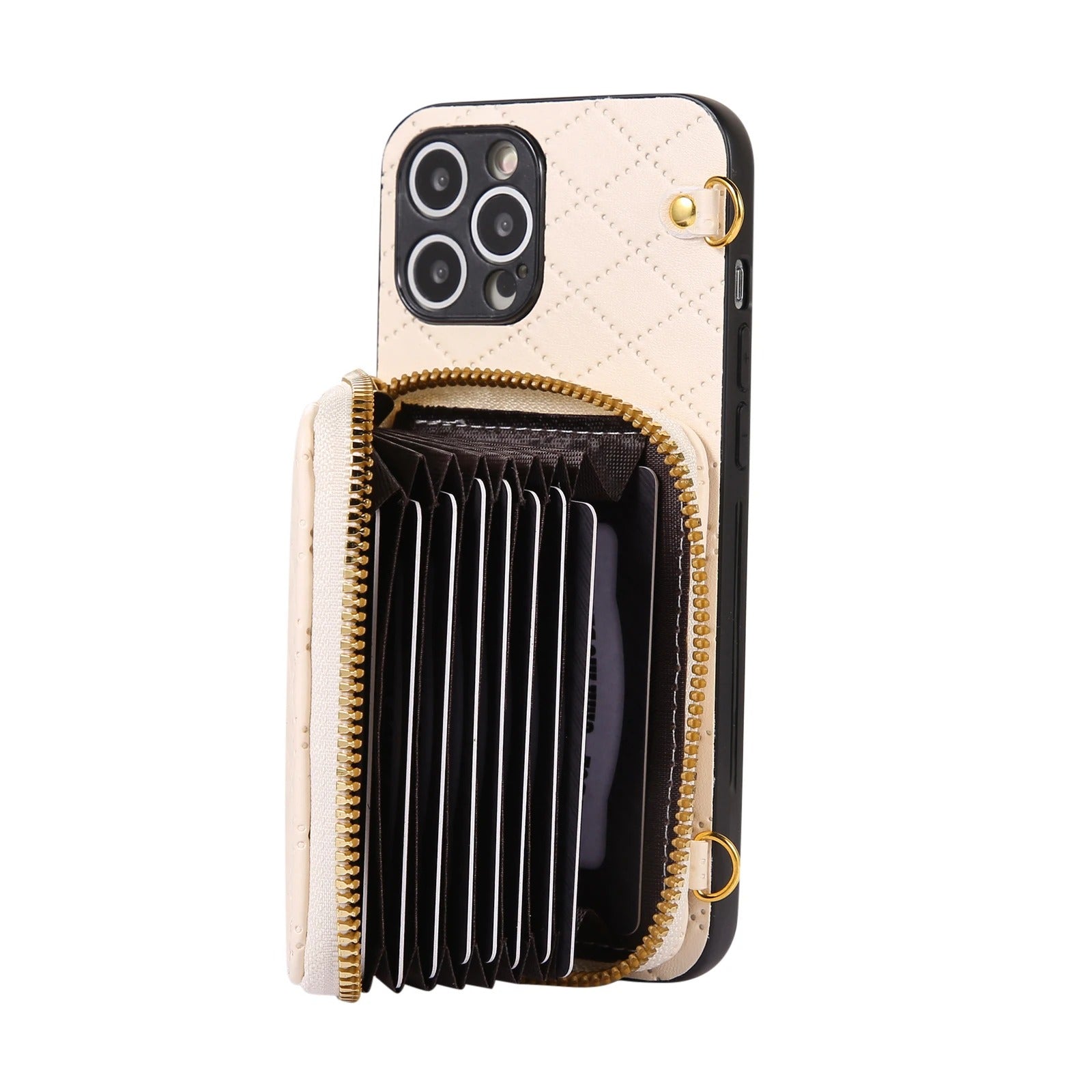 Luxury iPhone Case — Crossbody Zipper Wallet Leather Cover with Card Storage, Lanyard Strap, Anti-Fingerprint Anti-Scratch Protection & Durable Hard-Back Design