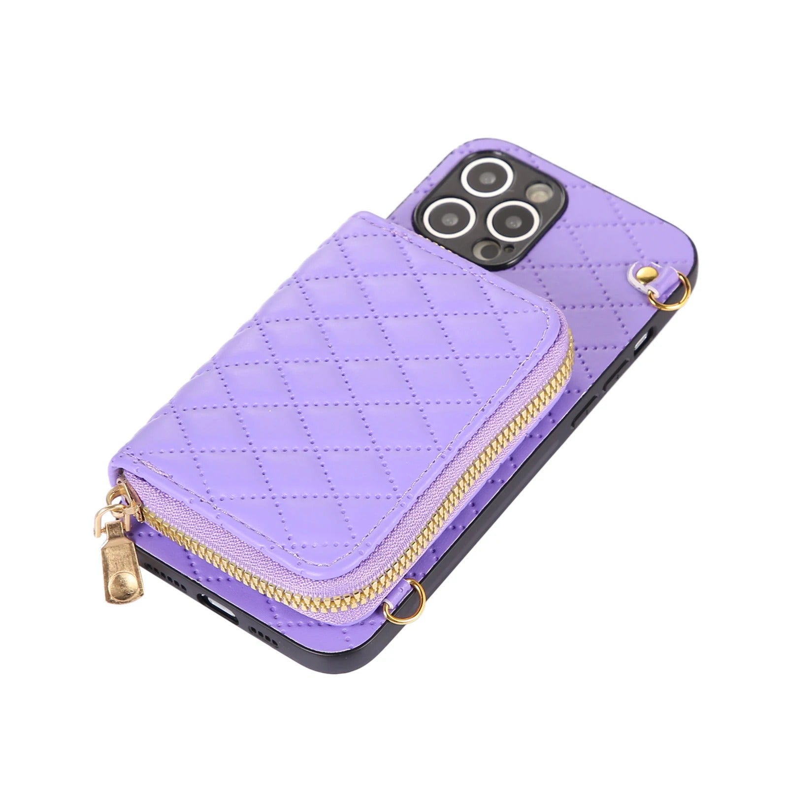 Luxury iPhone Case — Crossbody Zipper Wallet Leather Cover with Card Storage, Lanyard Strap, Anti-Fingerprint Anti-Scratch Protection & Durable Hard-Back Design