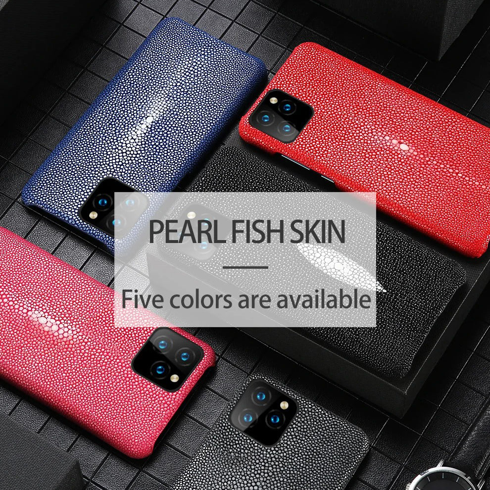 Luxury iPhone Case — Genuine Stingray Leather Shockproof Cover with Lightweight Half-Wrapped Design, Anti-Fingerprint Dustproof Protection and Premium Craft Finish