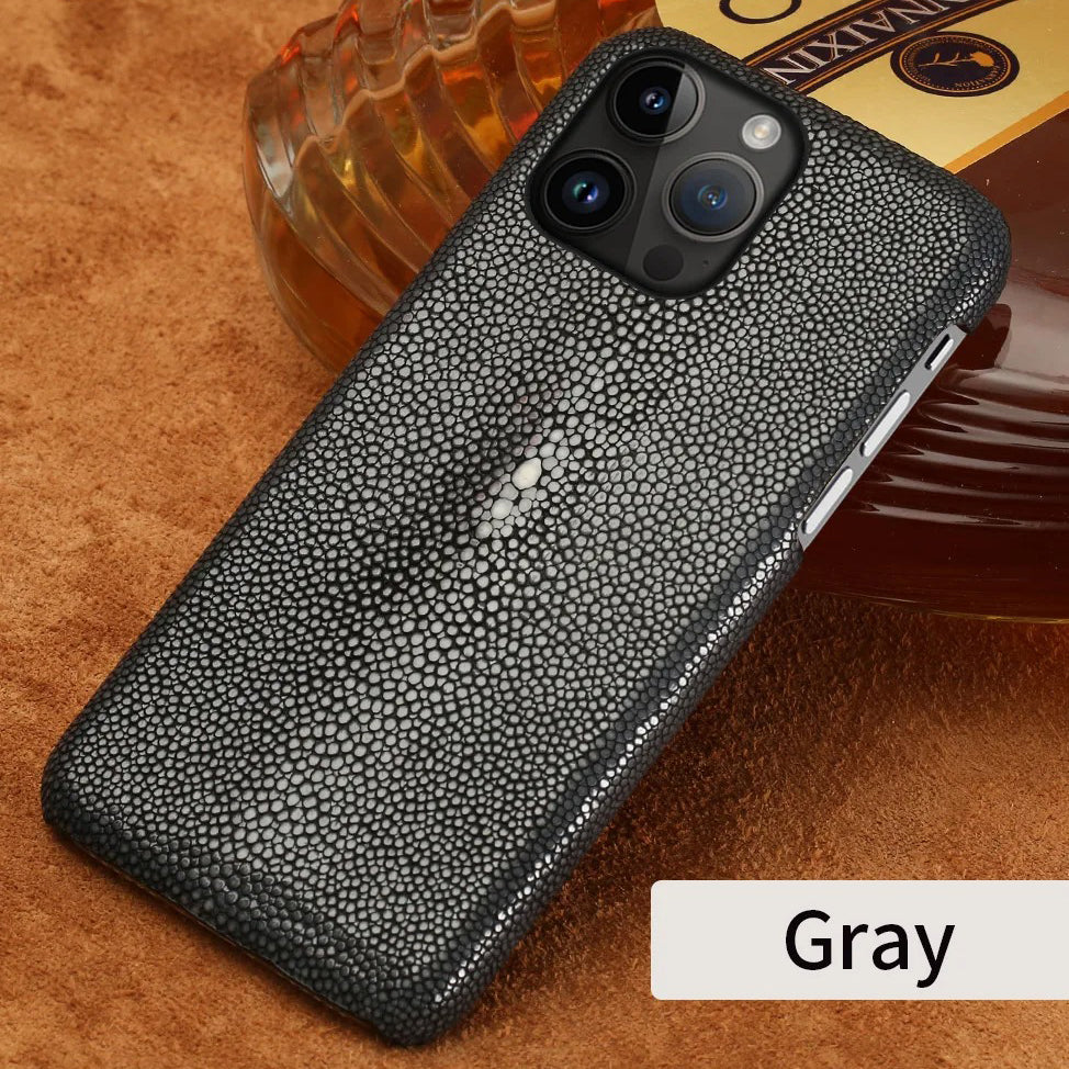 Luxury iPhone Case — Genuine Stingray Leather Shockproof Cover with Lightweight Half-Wrapped Design, Anti-Fingerprint Dustproof Protection and Premium Craft Finish