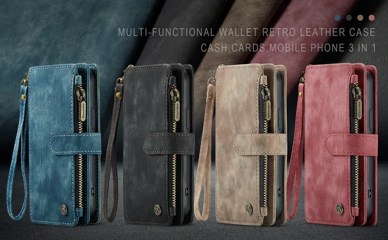 Luxury iPhone Case — Leather Wallet Cover with Magnetic Kickstand, Dual-Layer Shockproof Half-Wrapped Case