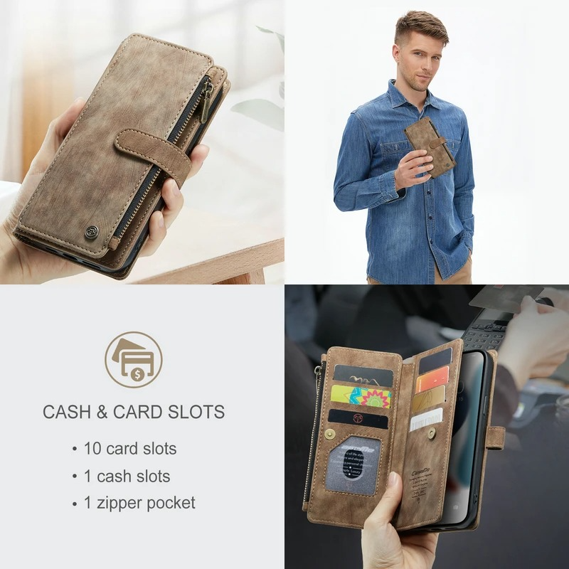 Luxury iPhone Case — Leather Wallet Cover with Magnetic Kickstand, Dual-Layer Shockproof Half-Wrapped Case