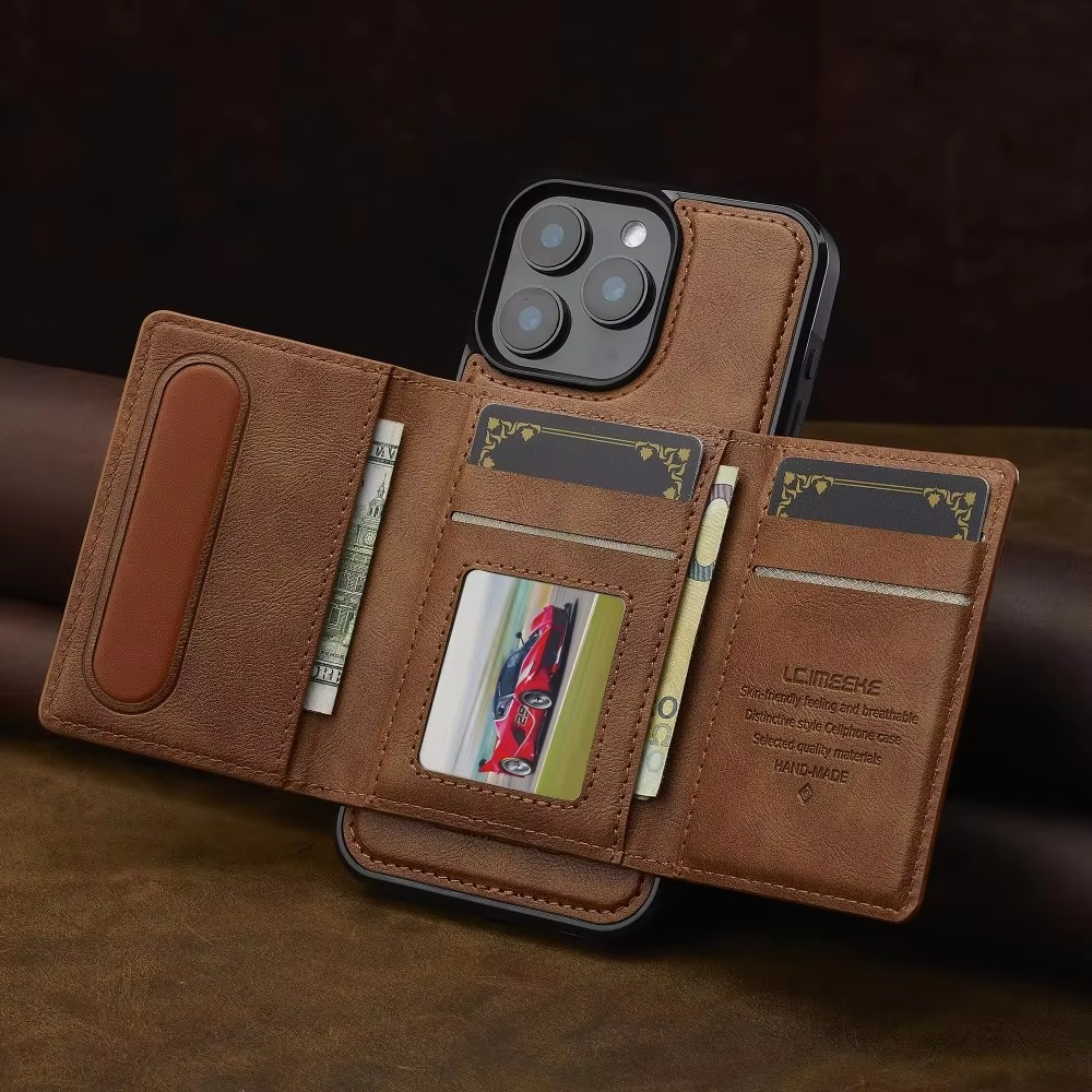 Luxury iPhone Case — MagSafe Detachable PU Leather Wallet Cover with Card Holder, Magnetic Back, Wireless-Charging Safe and Anti-Fingerprint Design