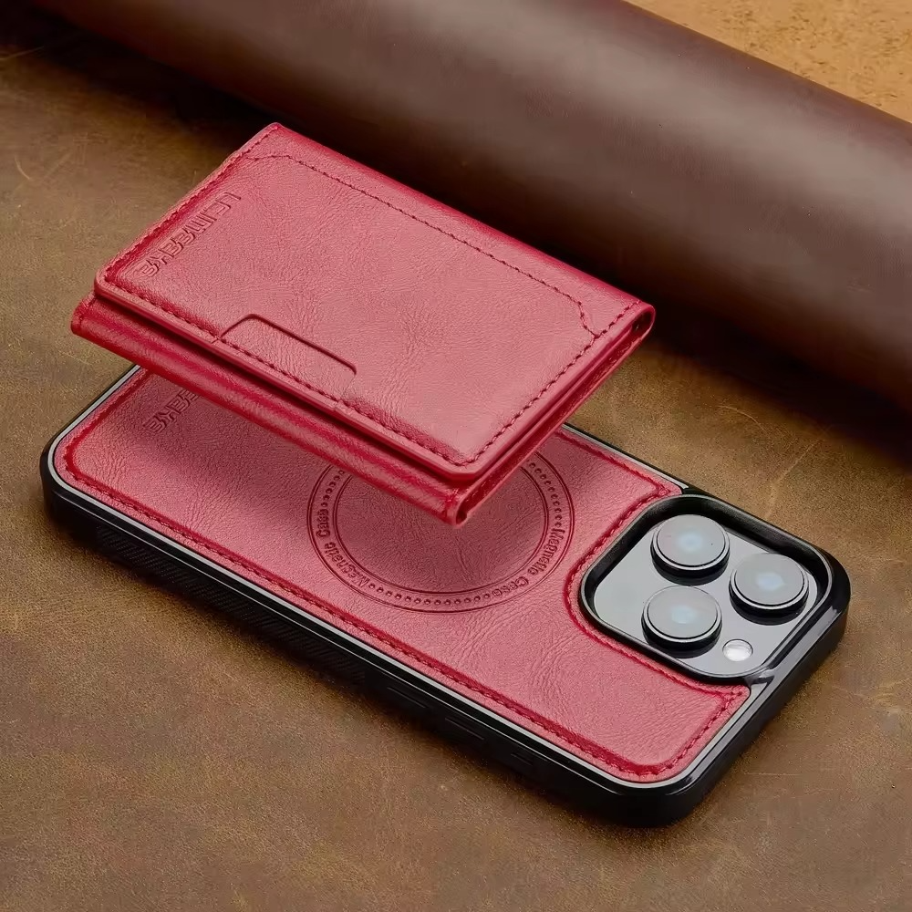 Luxury iPhone Case — MagSafe Detachable PU Leather Wallet Cover with Card Holder, Magnetic Back, Wireless-Charging Safe and Anti-Fingerprint Design