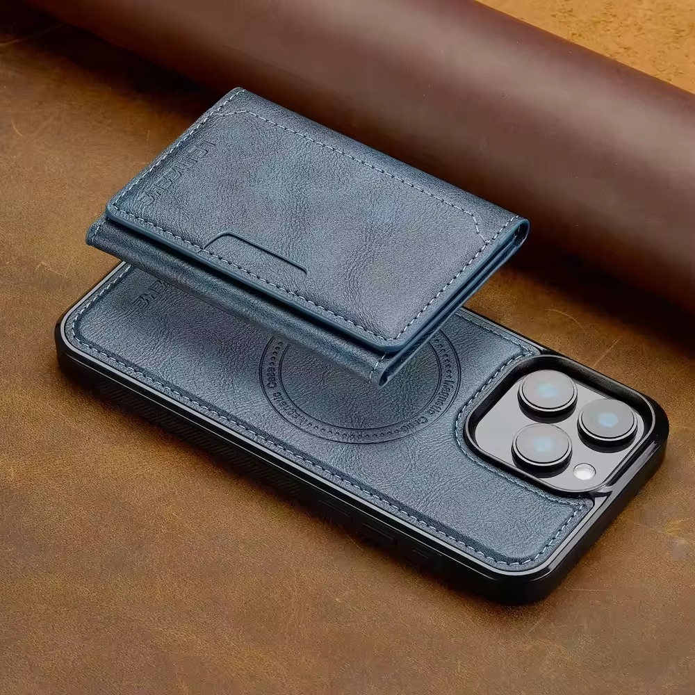 Luxury iPhone Case — MagSafe Detachable PU Leather Wallet Cover with Card Holder, Magnetic Back, Wireless-Charging Safe and Anti-Fingerprint Design