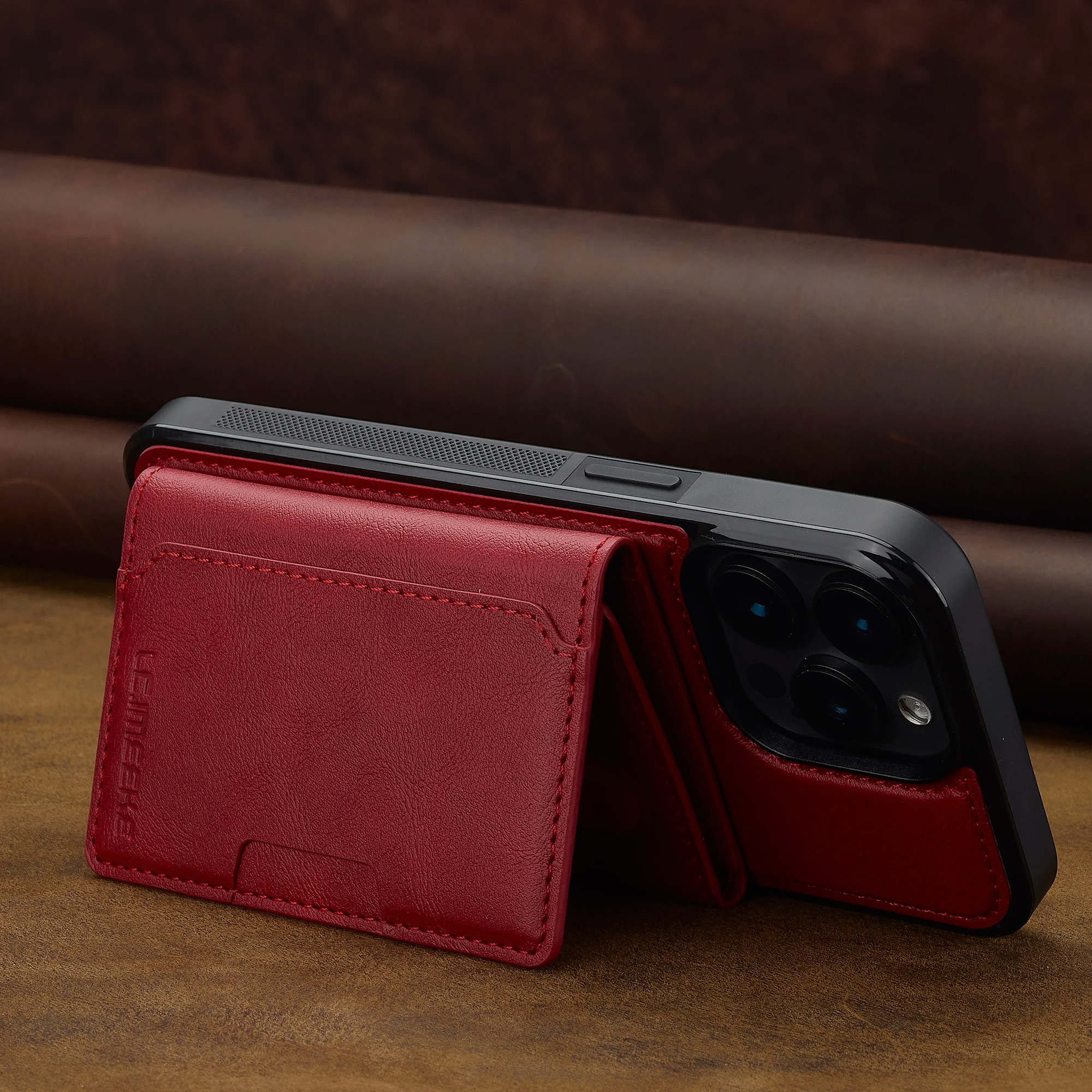 Luxury iPhone Case — MagSafe Detachable PU Leather Wallet Cover with Card Holder, Magnetic Back, Wireless-Charging Safe and Anti-Fingerprint Design