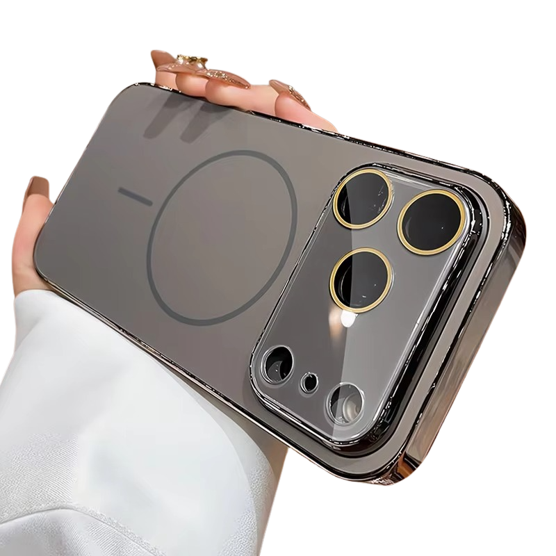 Luxury iPhone Case — MagSafe Shockproof Hard PC Cover with Tempered-Glass Camera Protection and Anti-Fingerprint Color-Collision Design