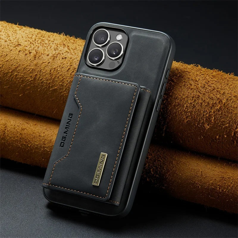 Luxury iPhone Case — Magnetic Leather Wallet Cover with Kickstand, Card & Money Holder, Half-Wrapped Protective Design