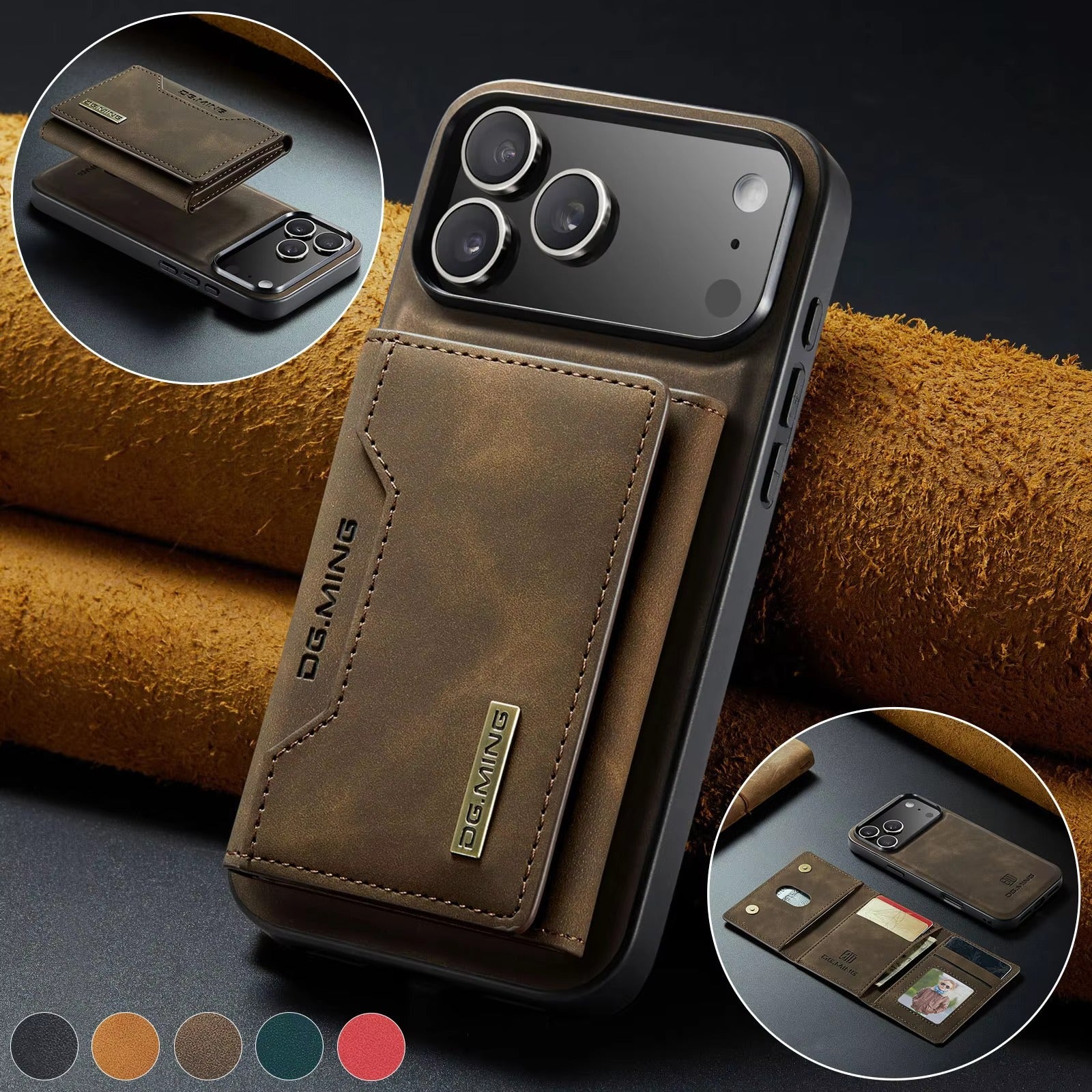 Luxury iPhone Case — Magnetic Leather Wallet Cover with Kickstand, Card & Money Holder, Half-Wrapped Protective Design
