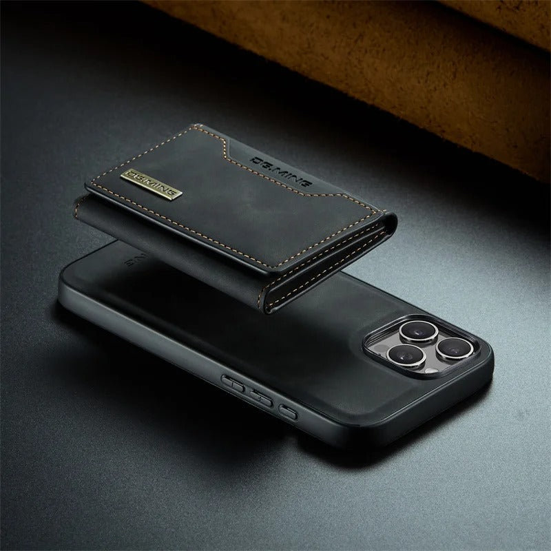 Luxury iPhone Case — Magnetic Leather Wallet Cover with Kickstand, Card & Money Holder, Half-Wrapped Protective Design