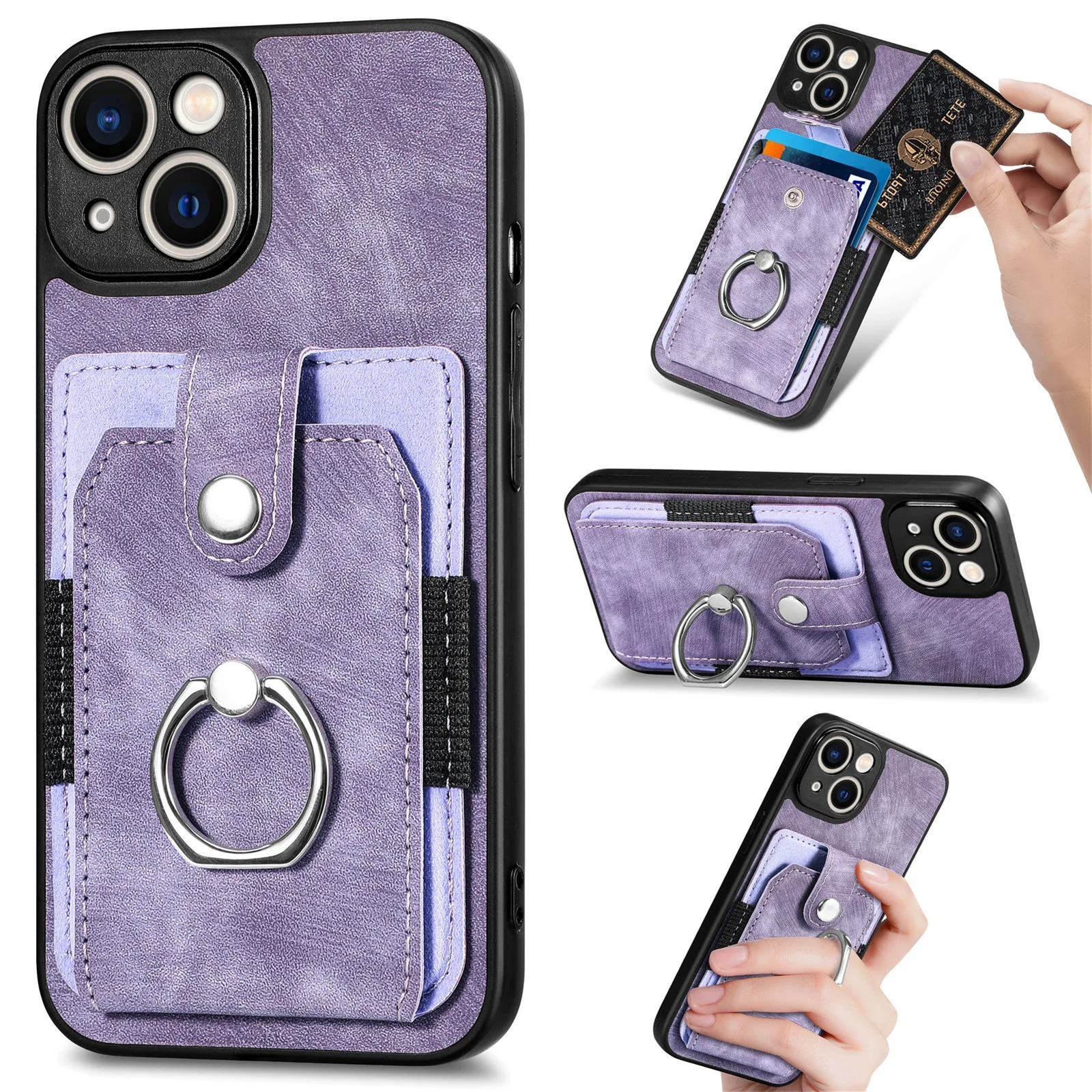 Luxury iPhone Case — Magnetic Leather Wallet Cover with Ring Holder, Card Slot, Kickstand Function and Anti-Scratch Non-Slip TPU + PU Design
