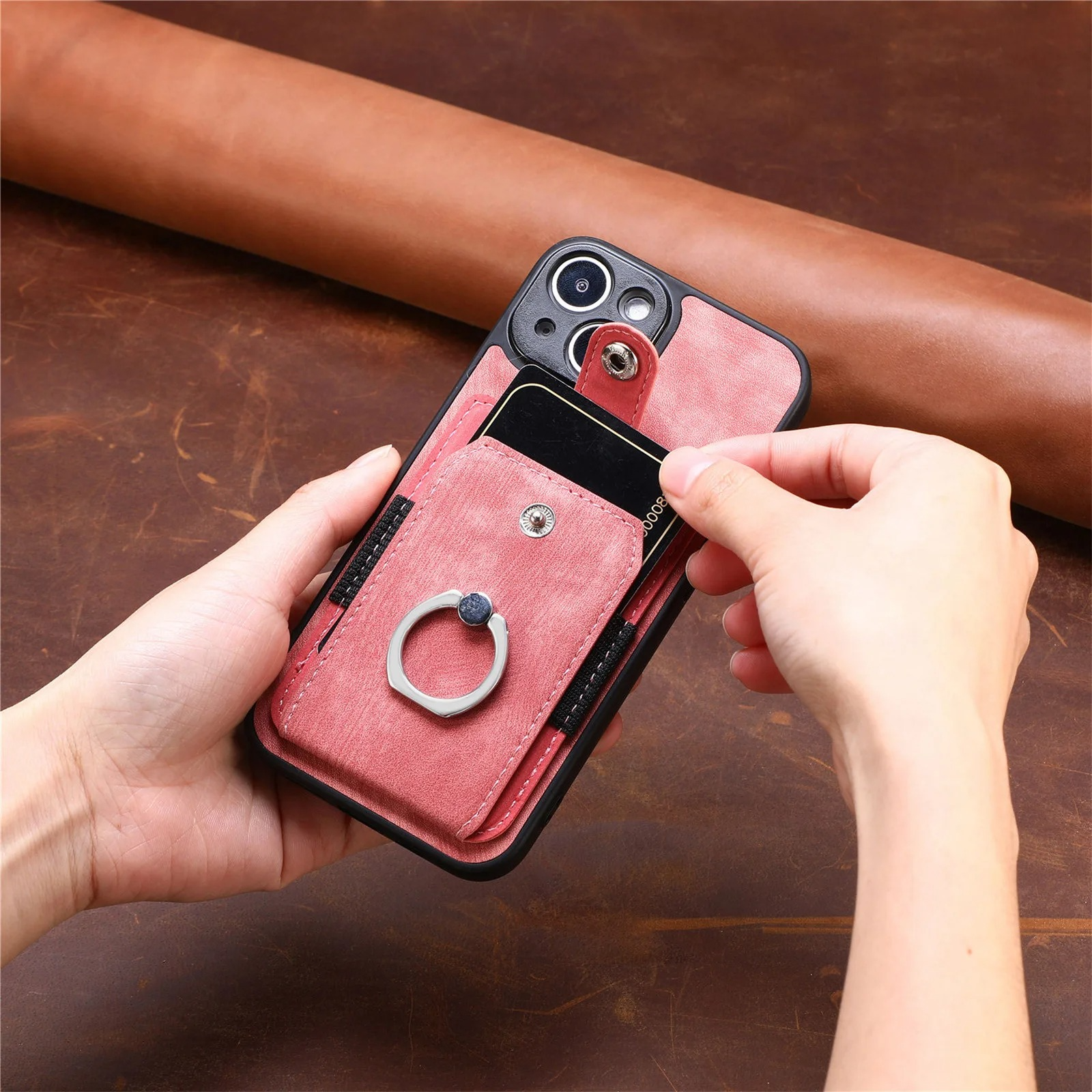 Luxury iPhone Case — Magnetic Leather Wallet Cover with Ring Holder, Card Slot, Kickstand Function and Anti-Scratch Non-Slip TPU + PU Design