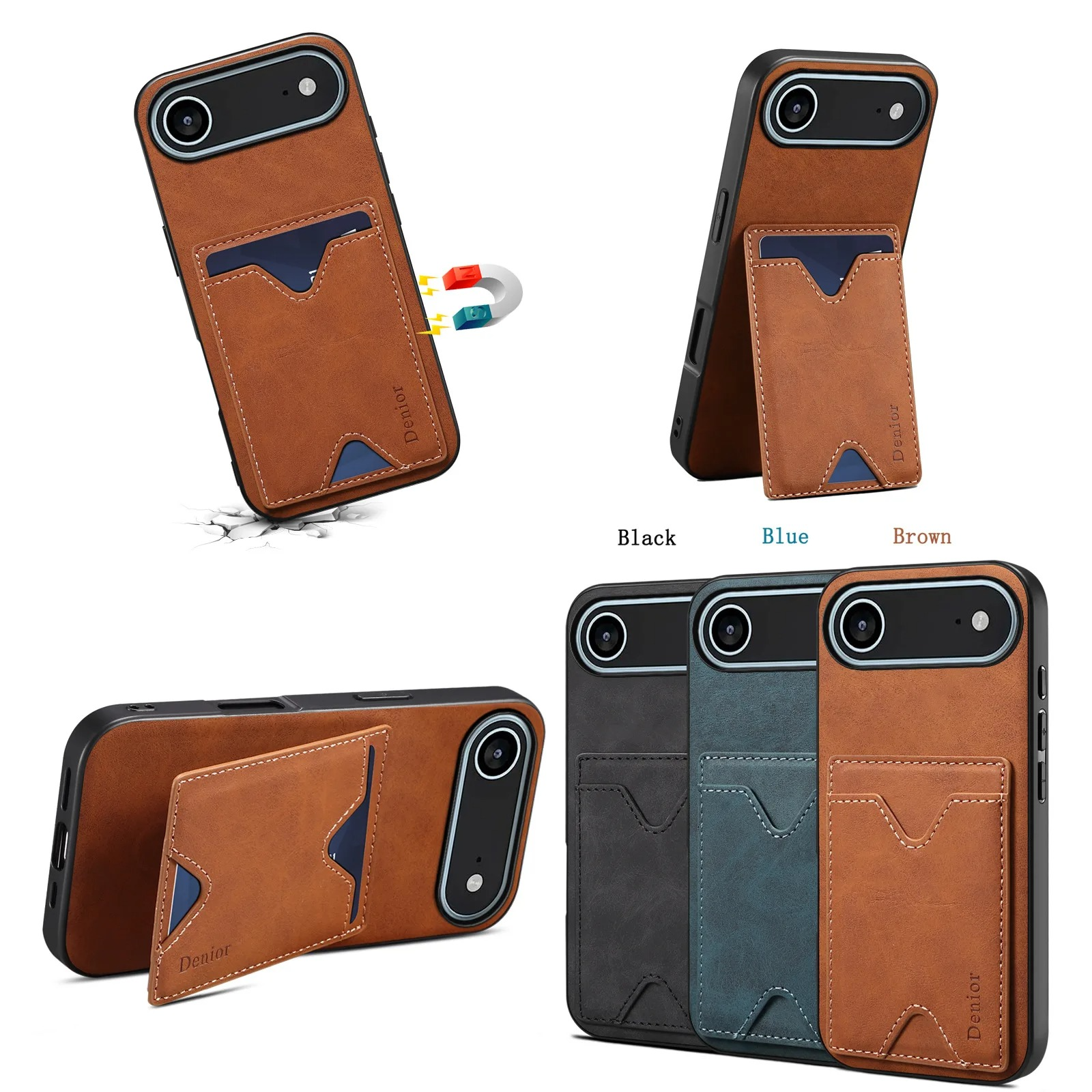 Luxury iPhone Case — Magnetic PU Leather Back Cover with Card Slot, Invisible Stand Holder, Anti-Fingerprint Scratch-Resistant Design