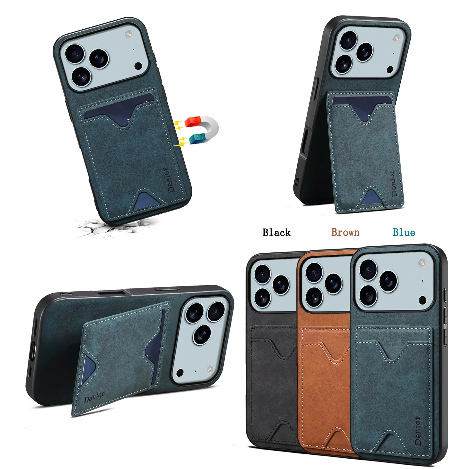 Luxury iPhone Case — Magnetic PU Leather Back Cover with Card Slot, Invisible Stand Holder, Anti-Fingerprint Scratch-Resistant Design