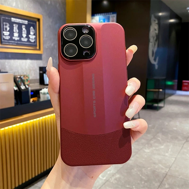 Luxury iPhone Case — Matte Leather Hard Shell Cover with Lens Protection, Anti-Fingerprint Anti-Scratch Lightweight Design & Non-Slip Half-Wrapped Finish