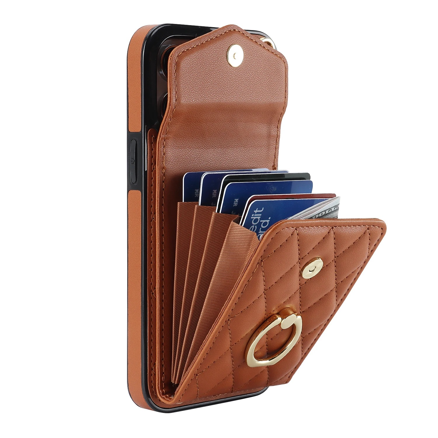 Luxury iPhone Case — PU Leather Crossbody Wallet Cover with Multi Card Slots, Ring Holder Lanyard, Magnetic Closure and Shockproof Anti-Fingerprint Protection