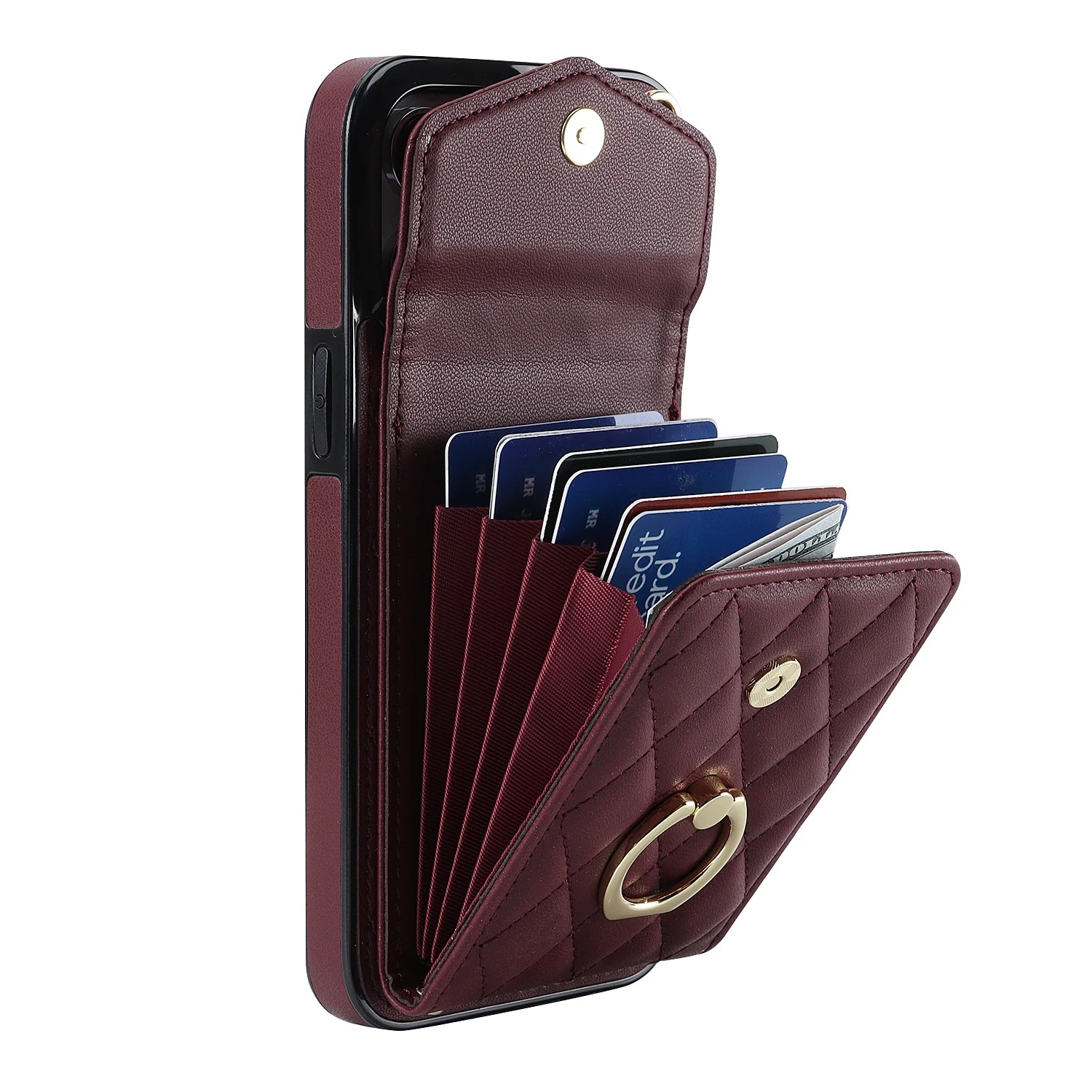 Luxury iPhone Case — PU Leather Crossbody Wallet Cover with Multi Card Slots, Ring Holder Lanyard, Magnetic Closure and Shockproof Anti-Fingerprint Protection