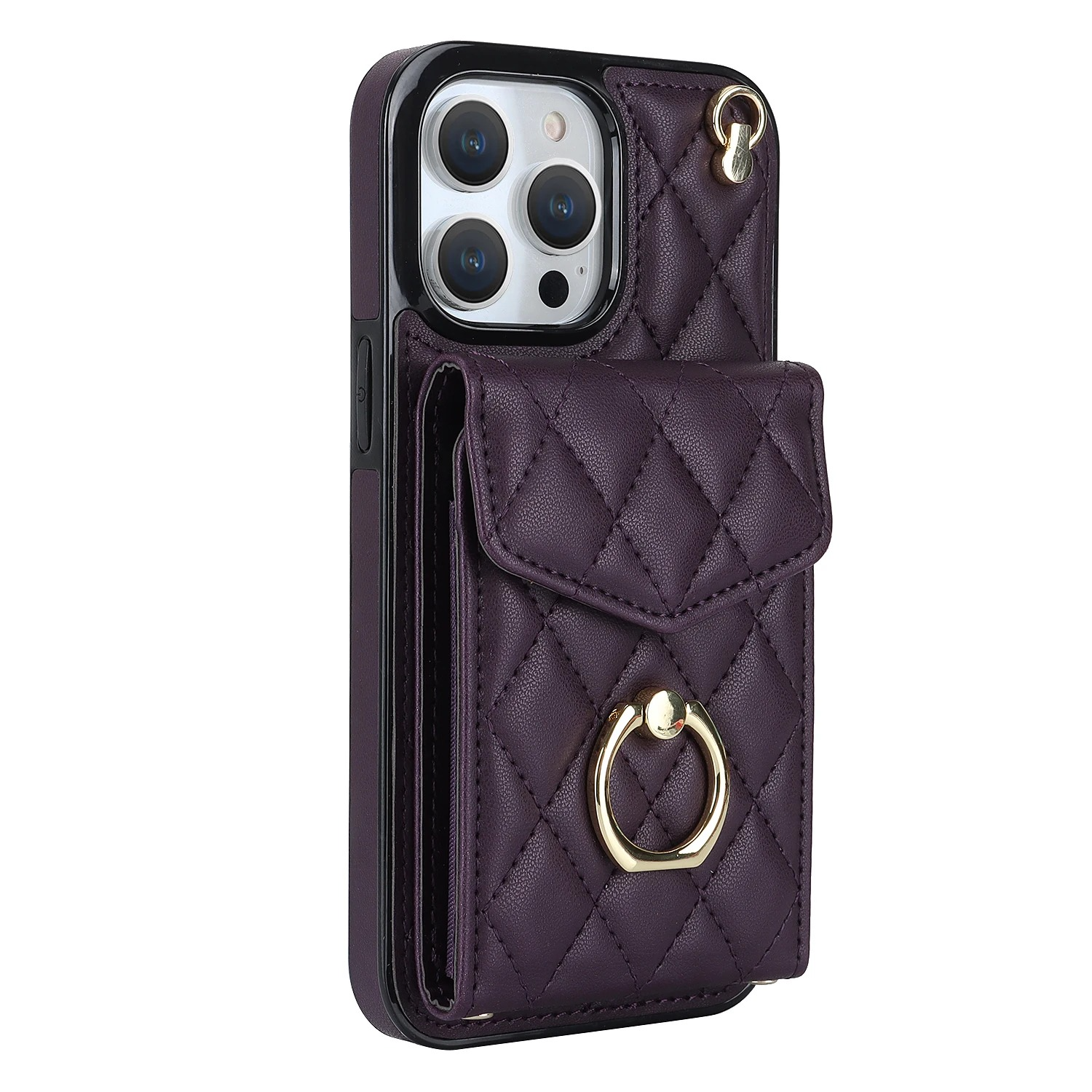Luxury iPhone Case — PU Leather Crossbody Wallet Cover with Multi Card Slots, Ring Holder Lanyard, Magnetic Closure and Shockproof Anti-Fingerprint Protection