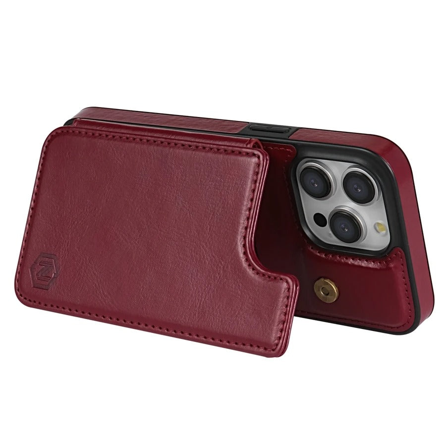 Luxury iPhone Case — RFID-Blocking Magnetic Flip Wallet Cover with Artificial Leather, Shockproof Dual-Layer Protection, Card Slots & Non-Slip Design