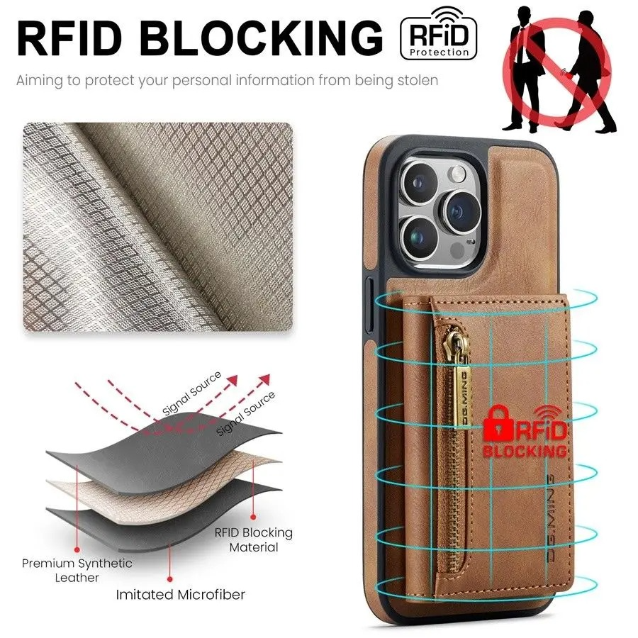 Luxury iPhone Case — RFID Magnetic Detachable Leather Wallet Cover with 7-Card Storage, Wireless-Charging Safe Design and Shockproof Protection