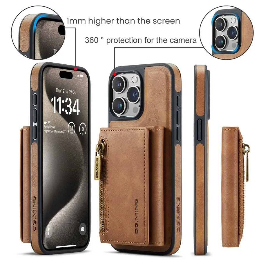 Luxury iPhone Case — RFID Magnetic Detachable Leather Wallet Cover with 7-Card Storage, Wireless-Charging Safe Design and Shockproof Protection