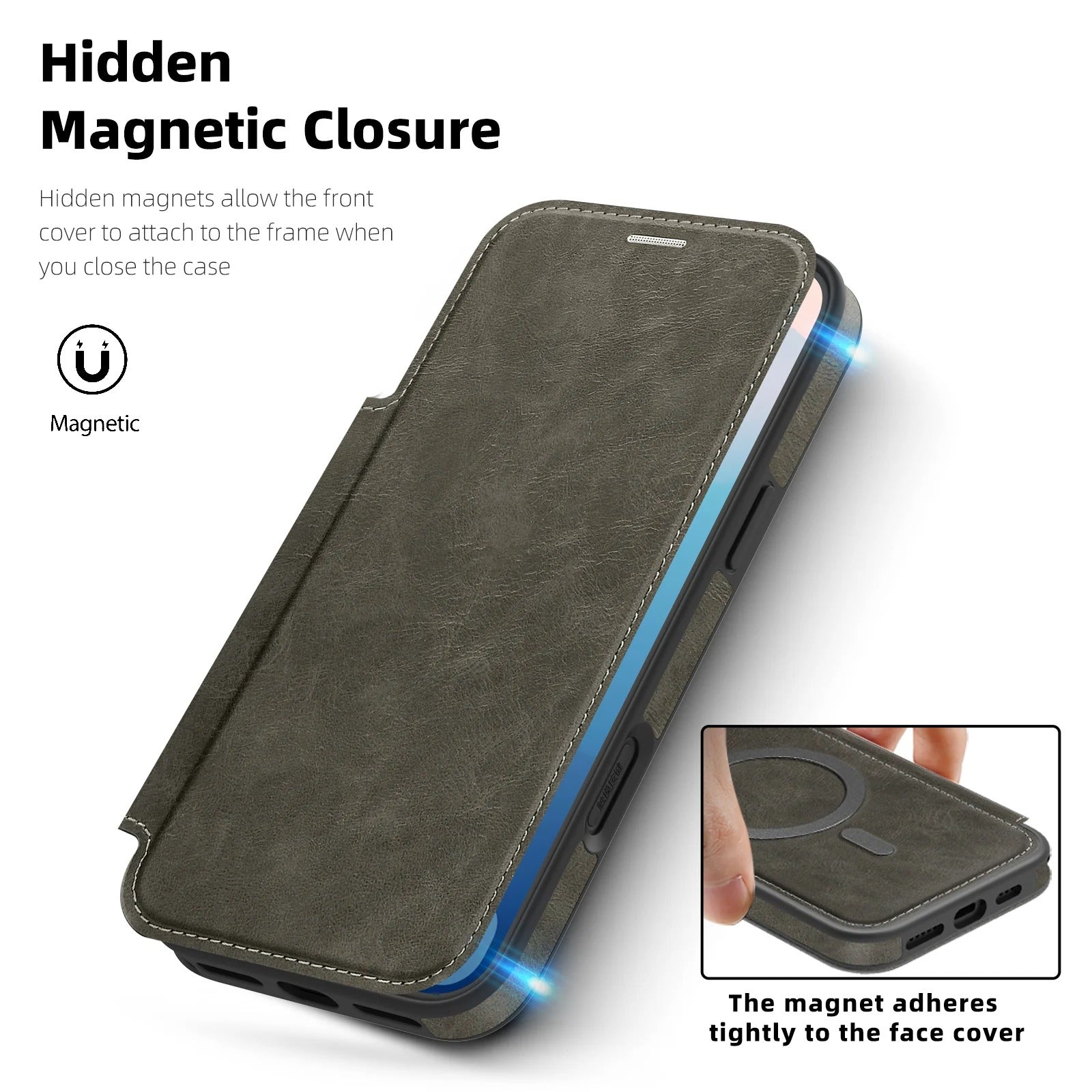 Luxury iPhone Case — Retro Business Flip Leather Cover with Magnetic Charging Support and Card Holder Wallet Design