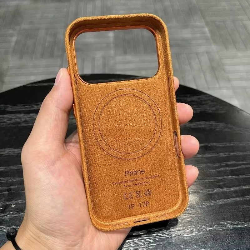 Luxury iPhone Case — Suede Leather Magnetic Cover with MagSafe Charging, Shockproof Hard Protection, Matte Anti-Fingerprint Non-Slip Design