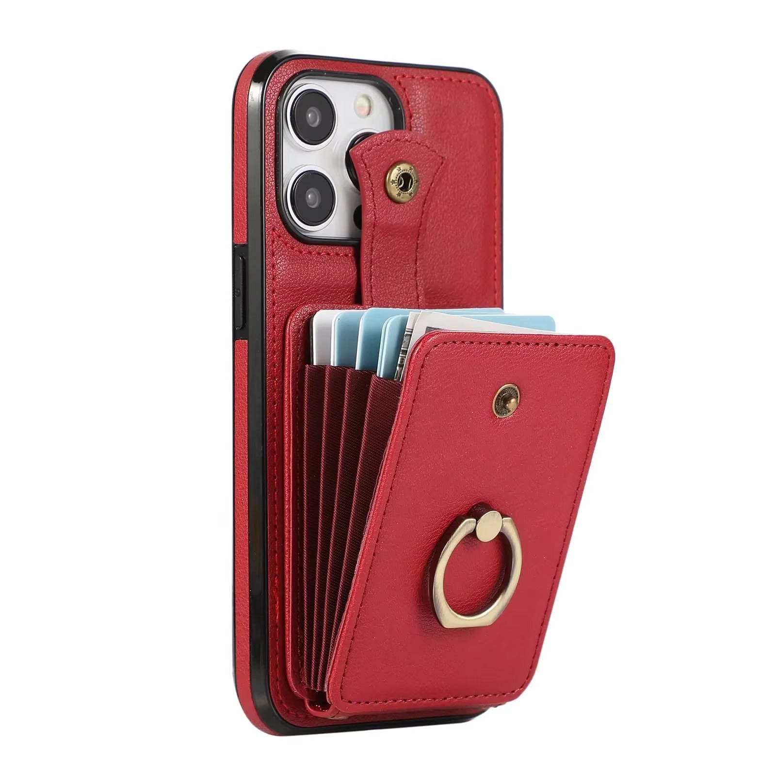 Luxury iPhone Case — Wallet Cover with Card Holder, 360° Rotating Finger Ring Kickstand, RFID-Blocking PU Leather Full-Protection Design for iPhone 17 Pro Max and Air