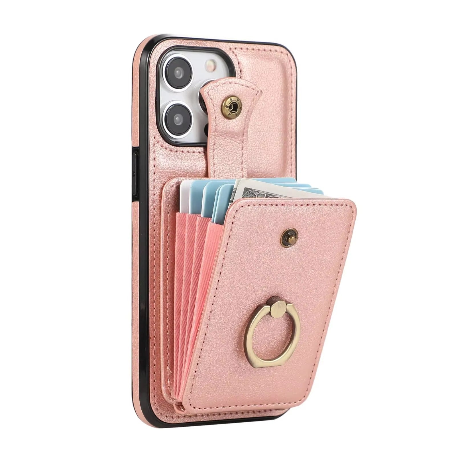 Luxury iPhone Case — Wallet Cover with Card Holder, 360° Rotating Finger Ring Kickstand, RFID-Blocking PU Leather Full-Protection Design for iPhone 17 Pro Max and Air